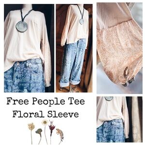 Free People Cream and Floral Sleeve Tee